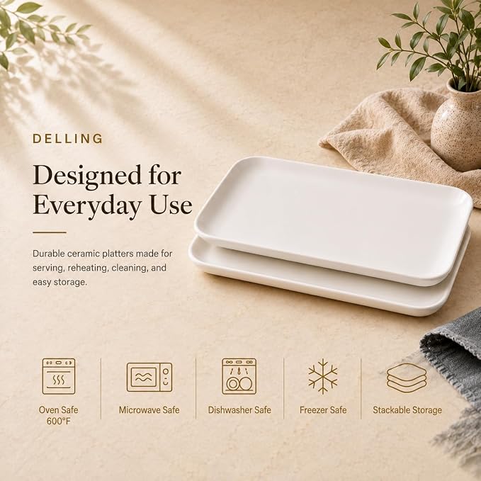 DELLING 18 Inch Large Serving Platter Set of 2, Rectangular Platters - Image 4