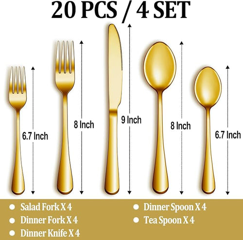 20 Pcs Gold Silverware Set Service - Image 2