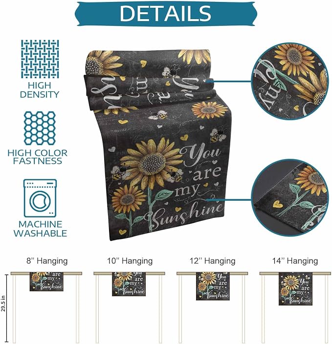 Farmhouse Sunflowers Short Table Runners 48 Inches, Cotton Linen Fabric Table - Image 7