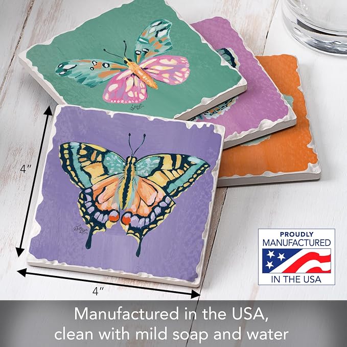 Thirstystone Butterfly Beauties 4 Pack Assorted Tumbled Tile Stone Coasters | - Image 3