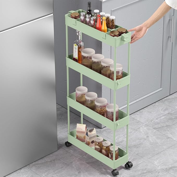 2-piece Set Slim Storage Cart 3 Tier, Bathroom Organizer Rolling Utility - Image 5