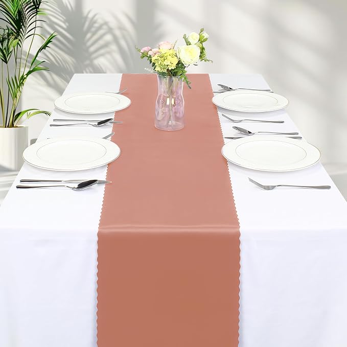 VACVELT Rose Gold Satin Table Runners, 12x72 Inch, 2 Pack, Scalloped Edge | - Image 8