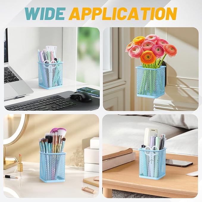 Segarty Pen Holder for Desk, 3 Pack Square Light Blue Pencil Holder, Wire Mesh - Image 6