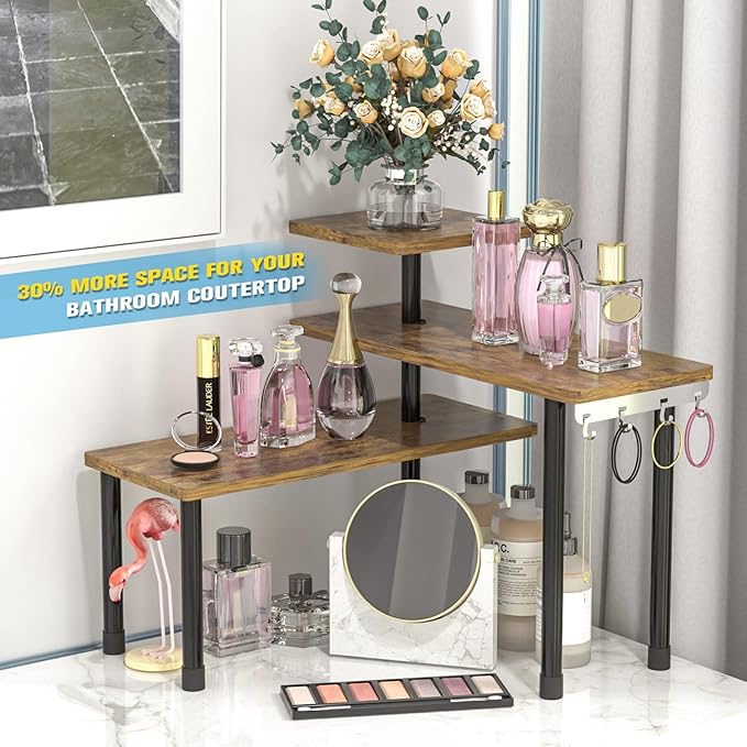 JayRex Kitchen Countertop Organizer 3-Tier Corner Shelf, Rustic Brown | - Image 5