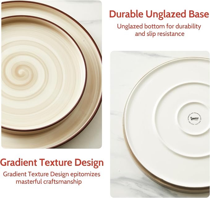 Sweese 10.5 Inch Porcelain Dinner Plates Set of 6, Gradient High Edge Dish Set - Image 6