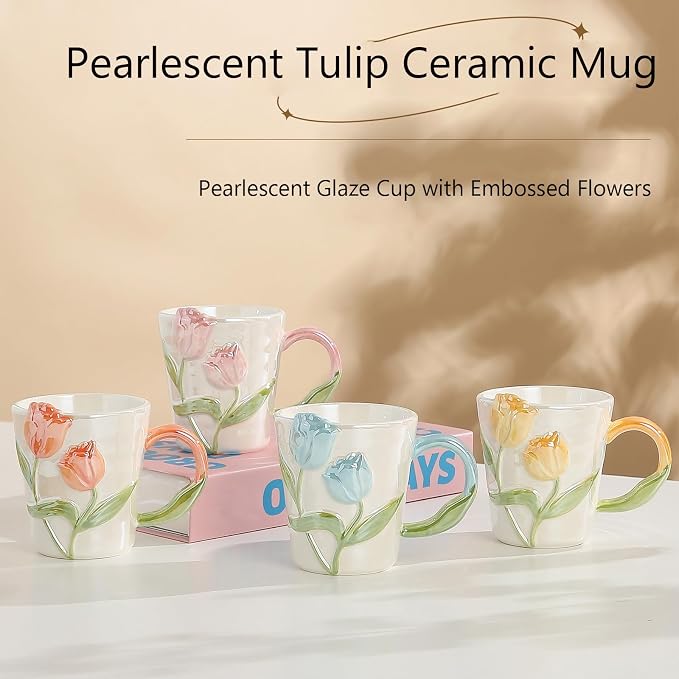 Floral Ceramic Coffee Mug 11.8 Oz Espresso Cup, Cute Flower Tea Cup - Image 6