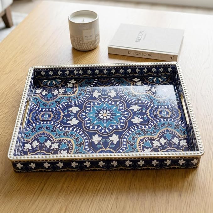 Boho Serving Tray with Handles, Large Rectangular Decorative Ottoman Tray with - Image 7