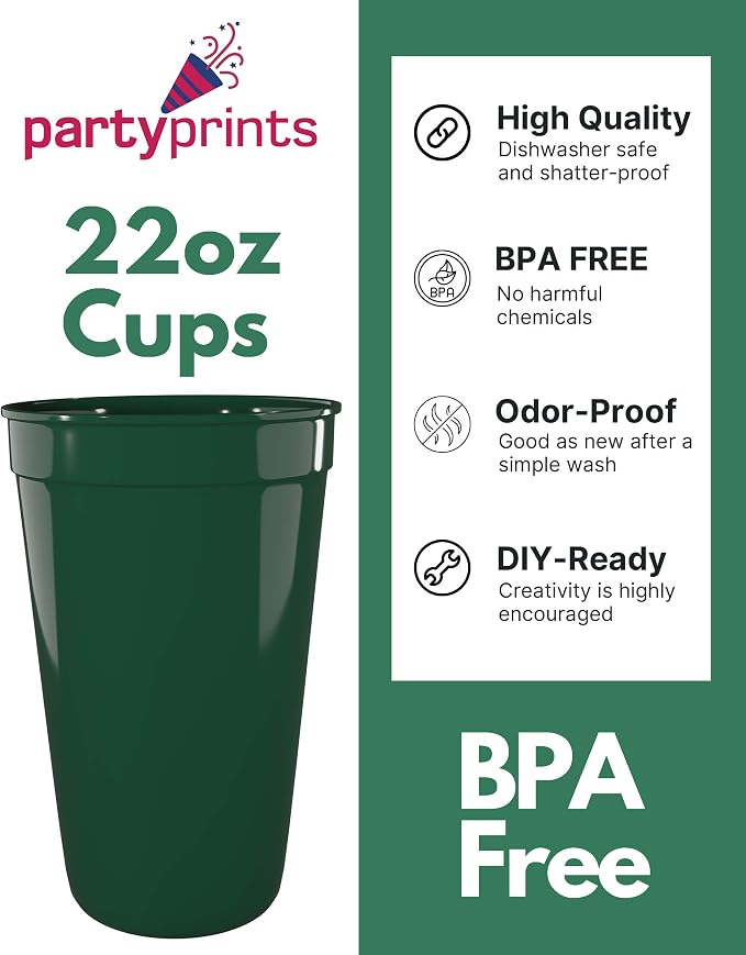 PartyPrints 100 Pack 22 oz Kelly Green Reusable Blank Plastic Cups, Colored - Image 2