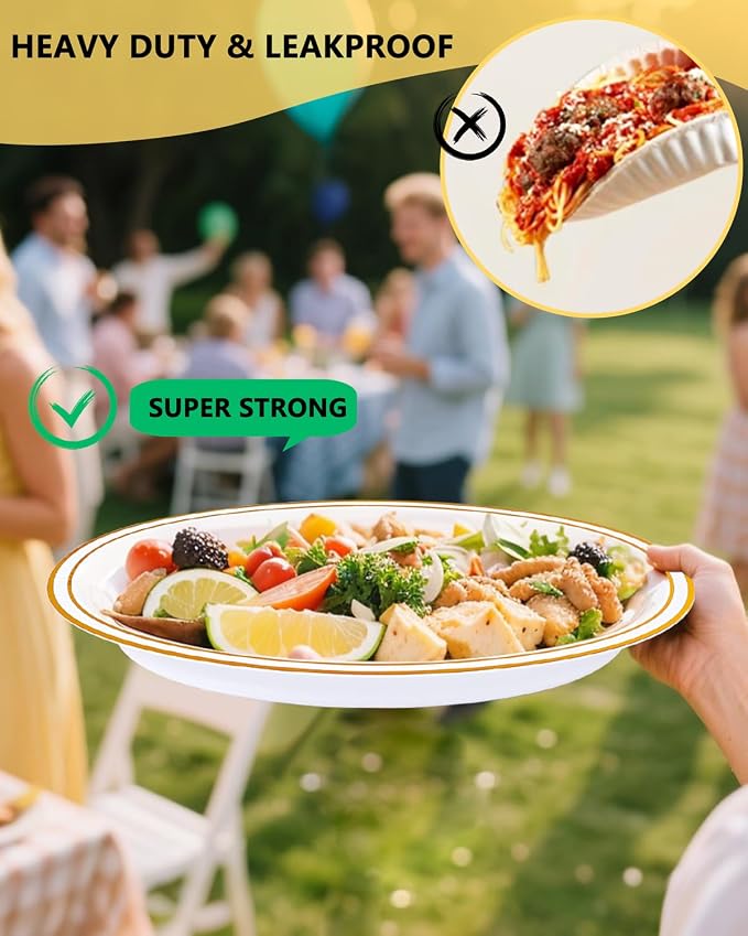 YOUBET 24PCS Gold Oval Plastic Plates - Image 5