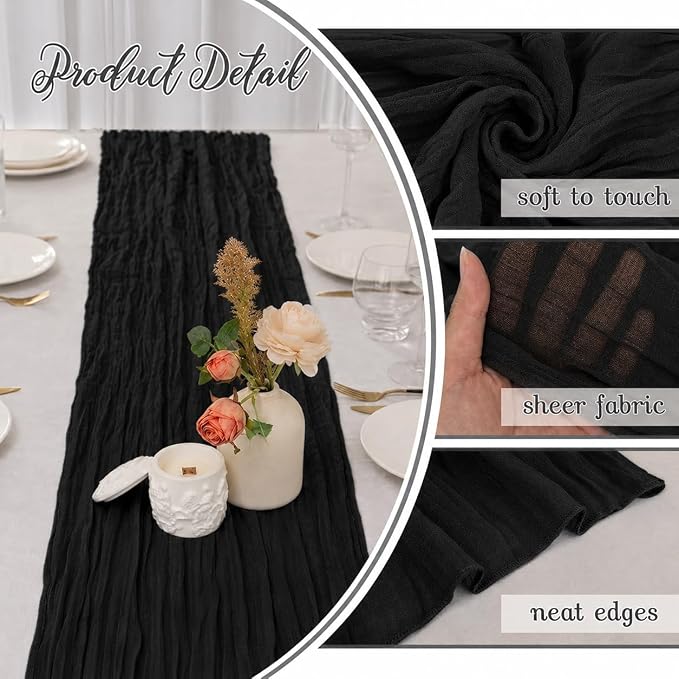 10 Pack Black Cheesecloth Table Runner 22 x 120 Inch Boho Gauze able Runner | - Image 3