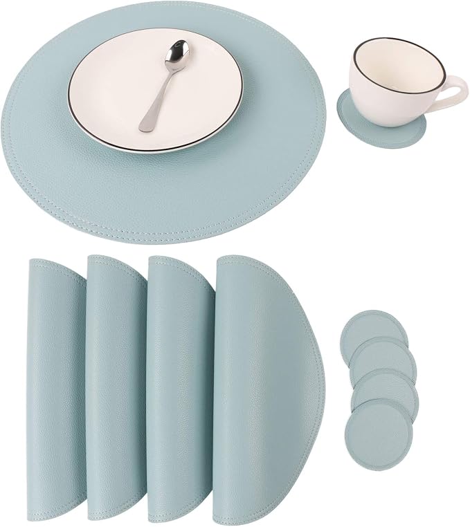 Faux Leather Round Placemats and Coasters, Coffee Mats Kitchen Table Mats by JOVONO