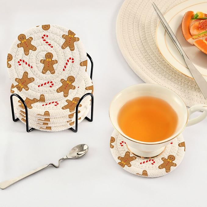 YETTASBIN Christmas Gingerbread Man 6 Pcs Drink Coasters - Image 5
