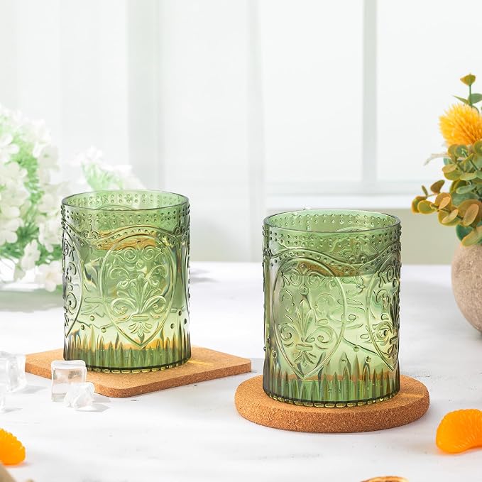 Qinyoung 100 Plastic Vintage Drinking Glasses 8.5oz Stemless Retro Embossed - Image 5