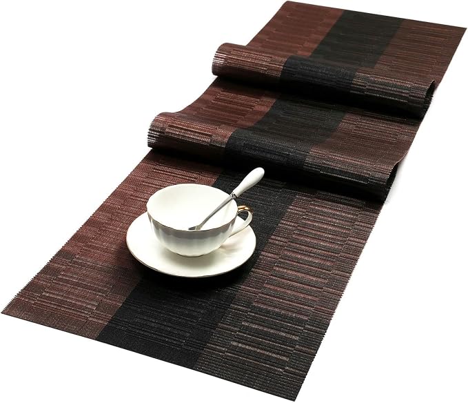 SHACOS Woven Vinyl Table Runners PVC Table Runners 12 x 90 inch Long Wipeable by SHACOS