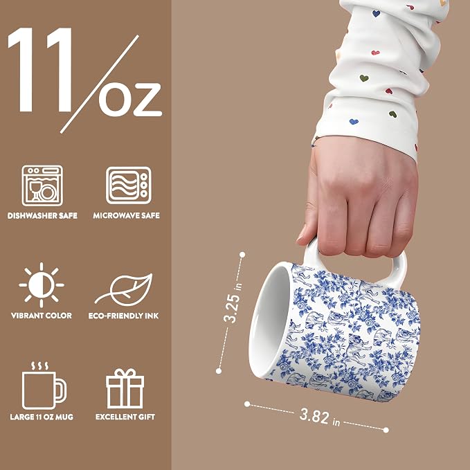 Chinoiserie Pug Mug, Pug Gifts for Women Men，Floral Botanical Dog Coffee Cups - Image 6