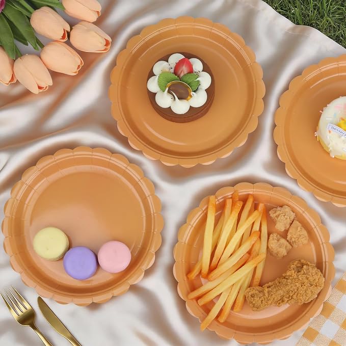 52 Pcs Orange Paper Plates 7 Inch Scalloped Dessert Plates - Image 4