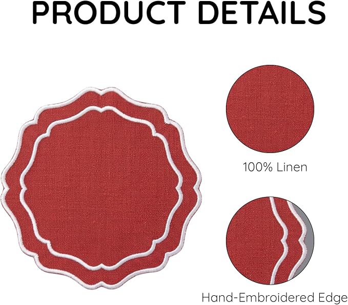 Linen Coasters for Drinks, 4.5 inch, Brick | Absorbent Linen Drink Mats - Image 4