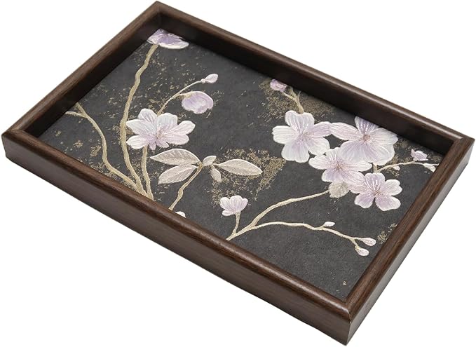 Wooden Valet Tray with Floral Base by Unknown