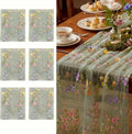Sage Green Floral Table Runner 10ft Embroidery Tulle Spring Wildflower Gauze by Windkream