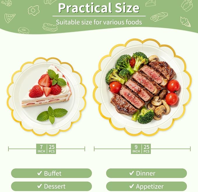 50 Pcs Ivory Paper Plates Disposable, Dessert Cake Plates, - Image 2