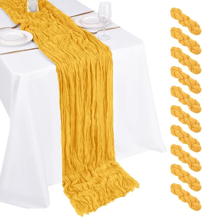 10 Pack Gold Cheesecloth Table Runner 17x108 Inch Boho Gauze Cheese Cloth Table by Unknown