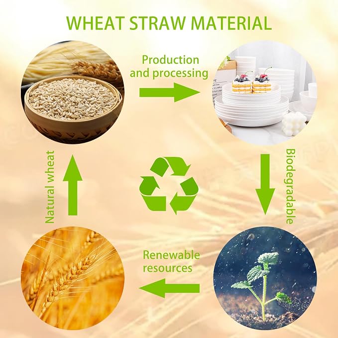 32pcs White Wheat Straw Dinnerware Set, Plates and Bowls Sets - Image 3