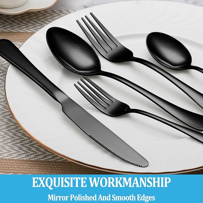 40 Pcs Black Silverware Set, Stainless Steel Flatware Set Service - Image 4