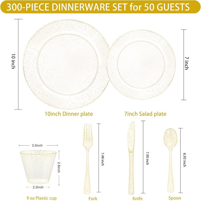 WELLIFE Gold Glitter Disposable Plates, Dinnerware Set - Image 6