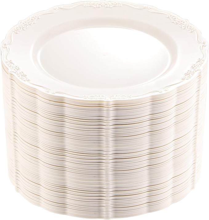 DaYammi 60PCS Ivory Plastic Plates, Fancy Plastic Plates Disposable Heavy Duty by DaYammiwillaccompanyyou