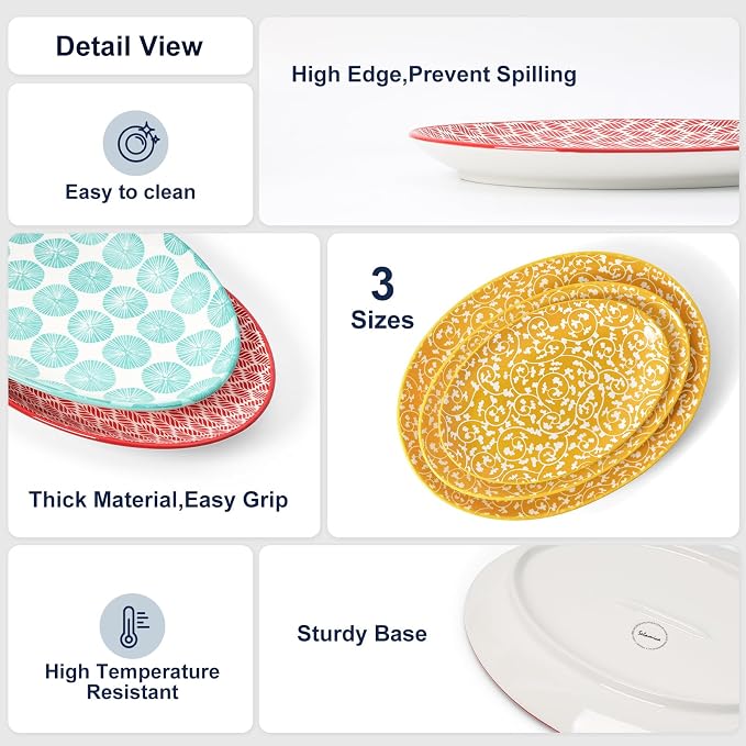 Selamica Ceramic Serving Plates, 10 Inch Oval Dinner Plates Set of 4, Small - Image 6
