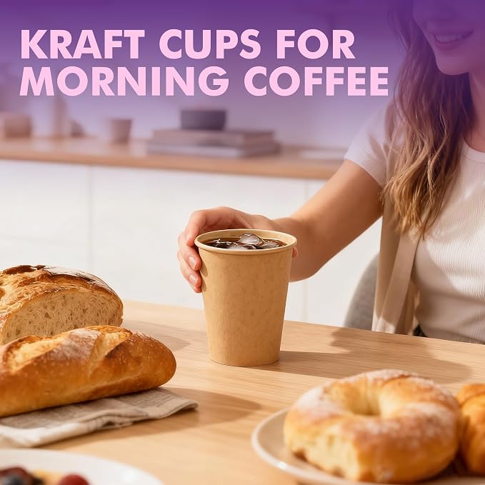 200 Pack 8oz Kraft Coffee Cups, Hot Coffee Cups & Cold Coffee Cups, Food-Safe - Image 8