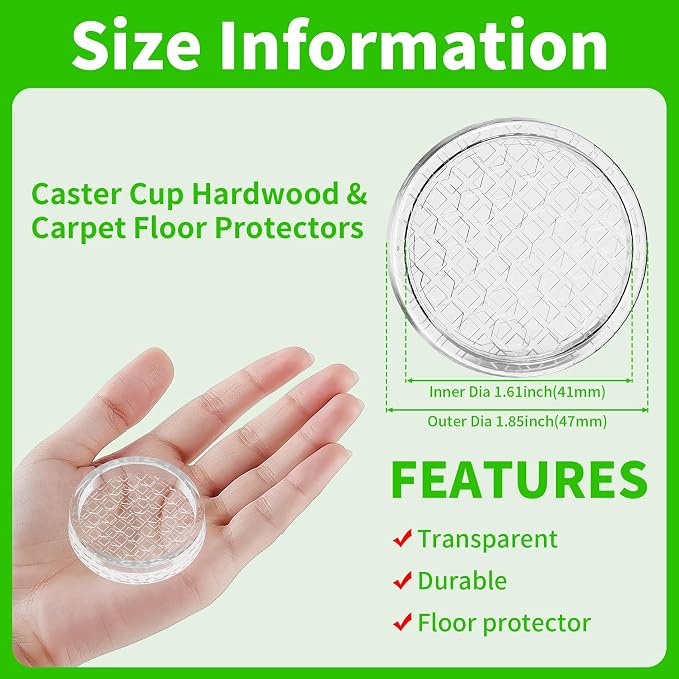 1.6" Round Rubber Furniture Caster Cups, 16 Pack Chair Coasters - Image 3