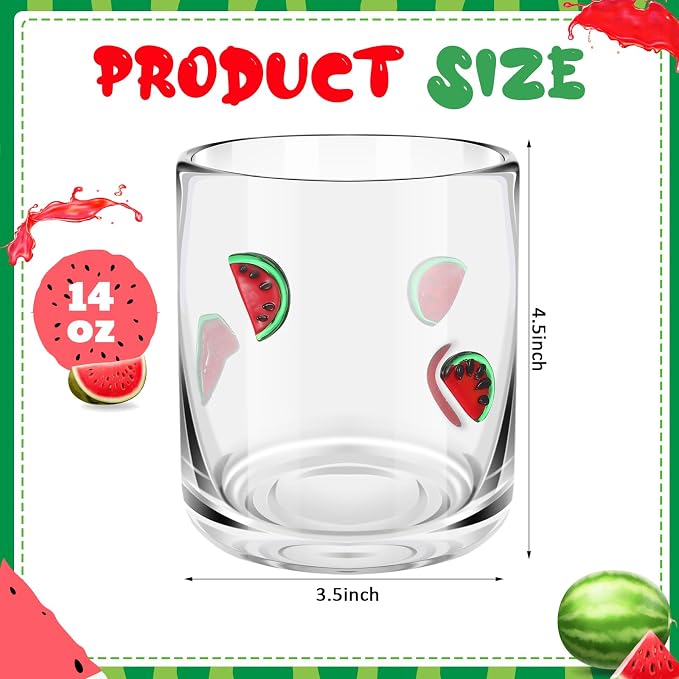 SiliFine 2 Pcs Watermelon Icon Juice Glasses - 14oz Summer Watermelon Stemless - Image 3