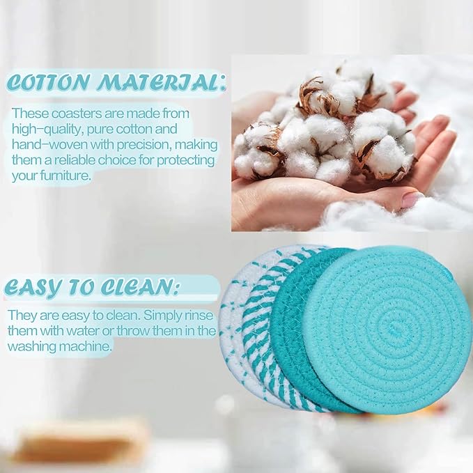 4.8 Inch Drink Coasters Set of 4, Large Fabric Cotton Absorbent Coasters - Image 4