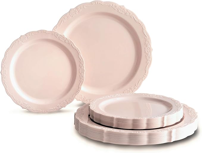 " OCCASIONS " 120 Plates Pack, Vintage Wedding Party Disposable Plastic Plates by OCCASIONSFINESTPLASTICTABLEWARE