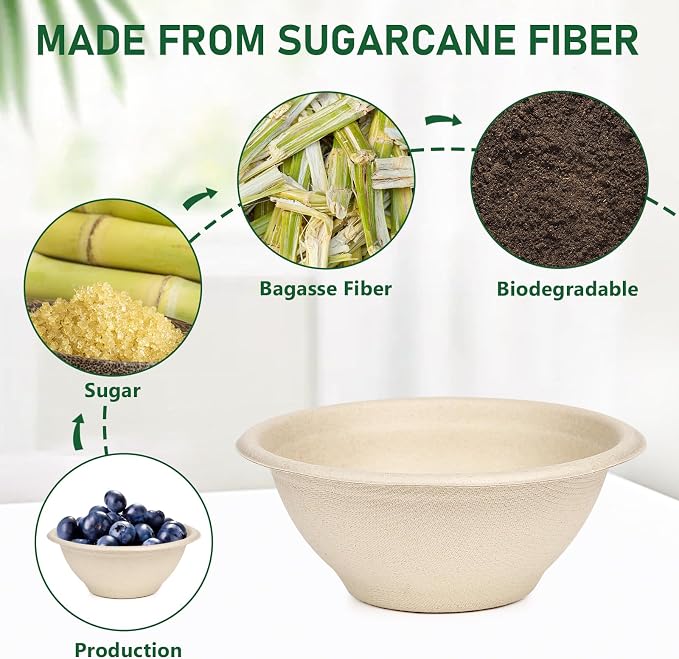 6 oz Small Disposable Bowls, 200 Pack Biodegradable Bagasse | Eco-friendly - Image 6