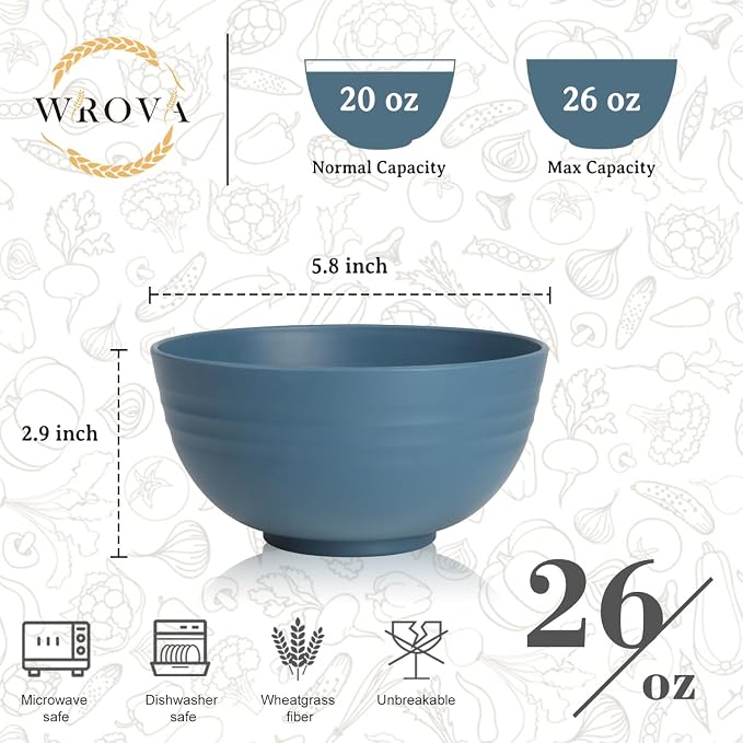 Wheat Straw Camping Bowls Sets of 6, Unbreakable 26oz Lightweight Bowls Sets - Image 2