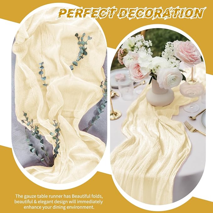 10 Pack Ivory Cheesecloth Table Runner 17x108 Inch Boho Gauze Cheese Cloth - Image 6