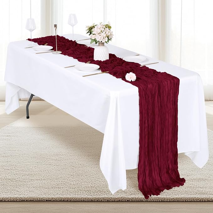 6 Pack Burgundy Cheesecloth Table Runner 17x108 Inch Semi Sheer Boho Gauze - Image 4