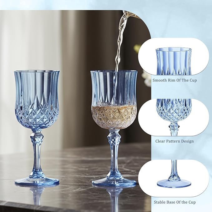 7OZ Plastic Wine Glasses, Reusable Vintage Goblets Unbreakable Drinking Glasses - Image 3