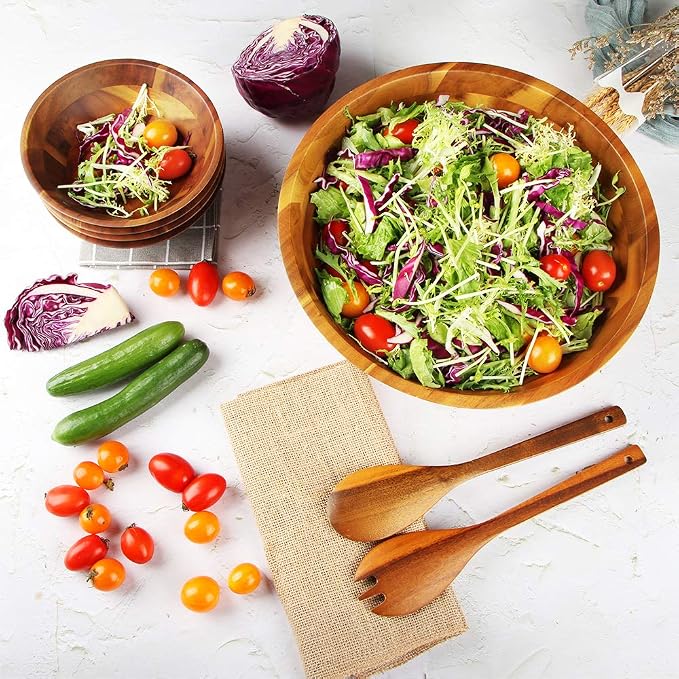 AIDEA Salad Bowls, Wooden Salad Bowls Set, Large Acacia Wood Serving Bowl - Image 2