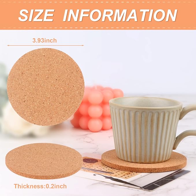 200 PCS Cork Coaster Bulk for Drink Absorbent 4 Inches Tea or Coffee Coaster - Image 2