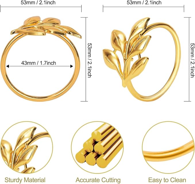 Set of 100 Leaf Napkin Rings Metal Gold Leaf Napkin Ring, Napkin Rings Bulk - Image 2