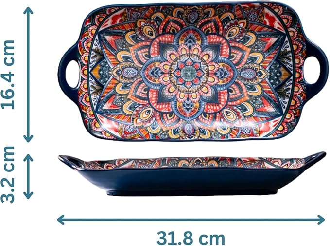 Serving Tray with Handles Rectangular Serving Platter Ceramic Extra Large - Image 4