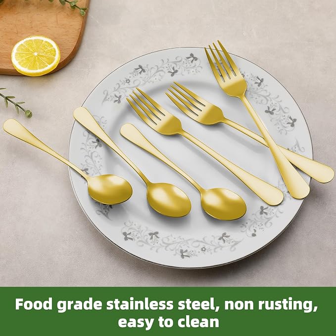24 Pcs Gold Forks and Spoons Silverware Set, Food Grade Stainless Steel - Image 3