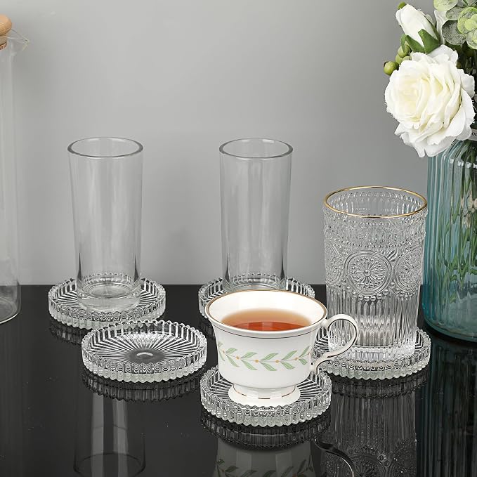 JUXYES Set of 8 Heat-Resistant Clear Glass Coaster - Image 6