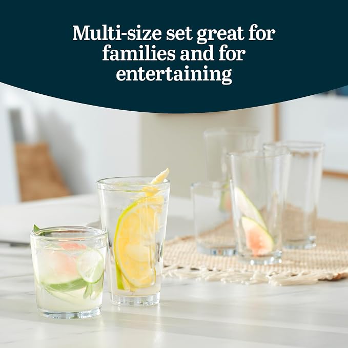Libbey Preston Tumbler & Rocks Drinking Glasses Set of 16, All-Purpose Cups | - Image 4