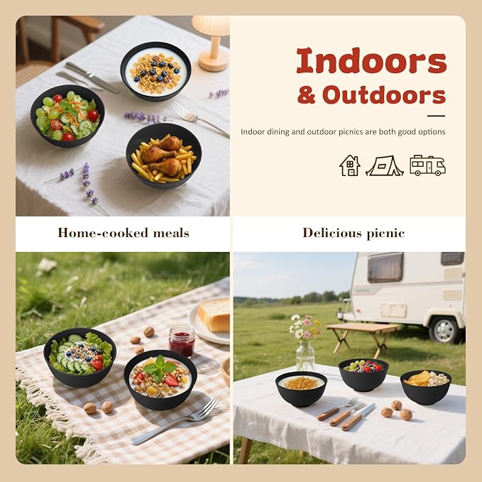 Wheat Straw Camping Bowls Sets of 6, Unbreakable 26oz Lightweight Bowls Sets - Image 5