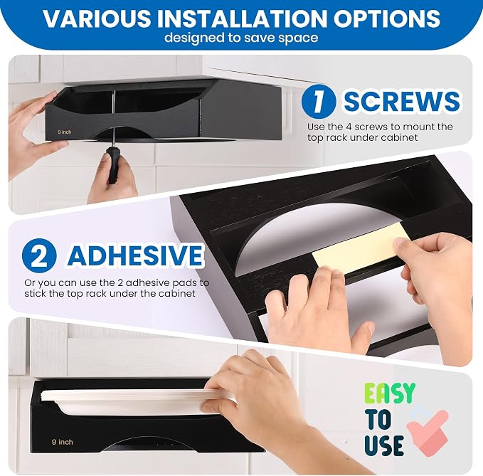 9-inch Paper Plate Dispenser Under Cabinet, Bamboo Paper Plate Holders - Image 6