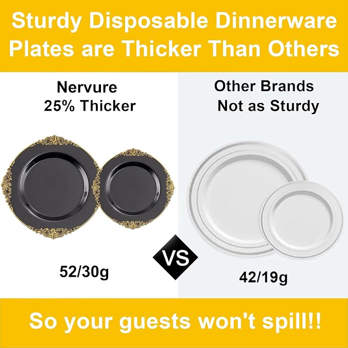 Nervure 100Pcs 7.5'' Black Plastic Plates, Disposable Plates - Image 3
